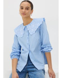 Stripe Embroidered Oversized Collar Shirt