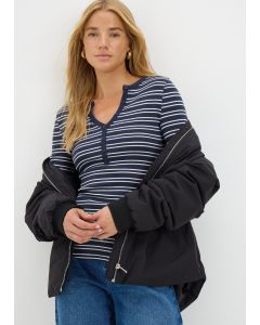 Stripe Henley Collar Long Sleeve Top