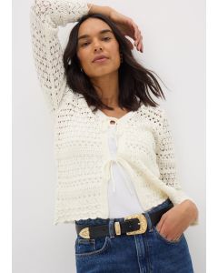 Pointelle Tie Front Cardigan