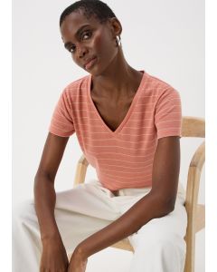 Stripe Linen Blend V-Neck T-Shirt