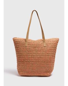 Straw Shopper Tote Bag-Orange-One Size