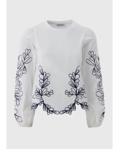 Ls Contrast Embroidery Top/Navy