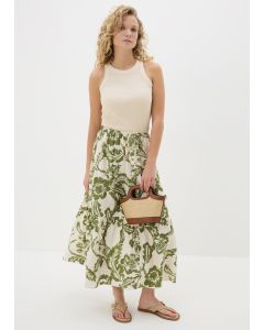  Floral Button Front TieMidaxi Skirt