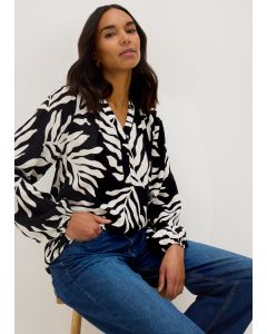 Monochrome Leaf V-Neck Blouse