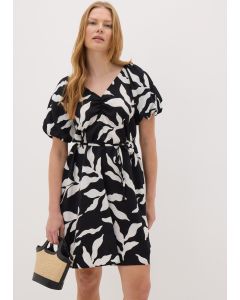 Monochrome Leaf Tie Waist Mini Dress.