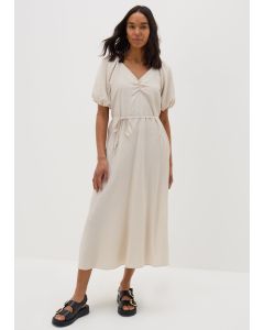 Puff Sleeve Tie Waist Midi Dress