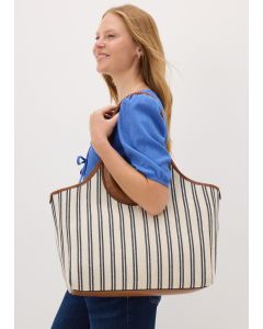 Stripe Large Canvas Tote Bag-Natural-One Size