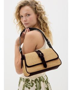 Raffia Shoulder Bag-Black-One Size