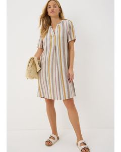 Stripe Linen Blend Shift Mini Dress