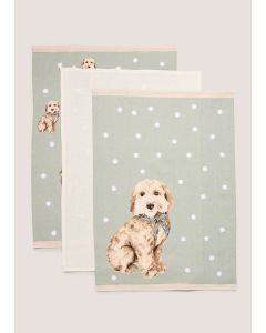 3 Pack Cockapoo Tea Towels-Green-One Size