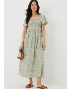 Ditsy Floral Shirred Midi Dress