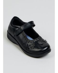 Girls Black Coated Leather School Shoes - Black - 13 Infants