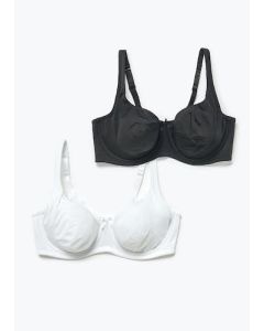 2 Pack DD+ Non Padded T-Shirt Bras - Black/White - 34E