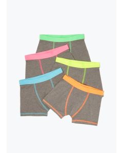 Boys 5 Pack Charcoal Neon Trunks