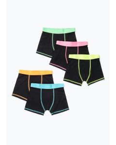 Boys 5 Pack Black Neon Trunks