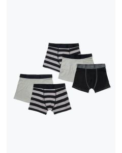 Boys 5 Pack Black & Grey Stripe Trunks