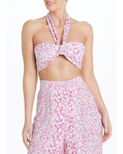 Pink Print Tie Bandeau Bikini Top