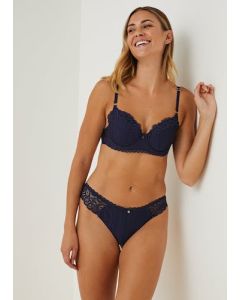 Navy Stripe Lace Brazilian Briefs