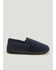 Navy Twin Gusset Velour Slippers