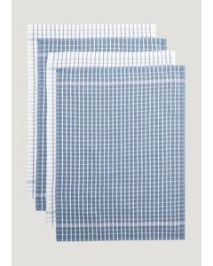 4 Pack Check Terry Tea Towels (60cm x 45cm) - Blue