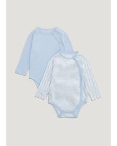 Boys 2 Pack Blue Ribbed Long Sleeve Bodysuits (Tiny Baby-18mths)