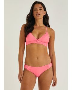 Coral Ribbed Lace Crinkle Bikini Bottoms