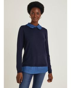 Papaya Petite Navy 2 in 1 Chambray Collar Shirt Jumper