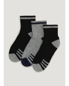 Boys 3 Pack Black & Grey Sports Socks