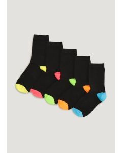 Kids 5 Pack Black Neon Socks (Younger 6-Older 6.5)