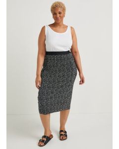 Papaya Curve Black Spot Plisse Midi Skirt