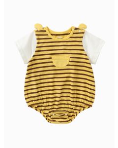 Baby Boy Bee-Shaped 100% Cotton Romper - Yellow Coffee Hue - 9-12M