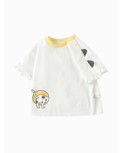 Baby Girl Light Outdoor Style Round V-Neck Short Sleeve T-Shirt