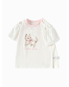 Baby Girl Light Outdoor Style Round V-Neck Short Sleeve T-Shirt