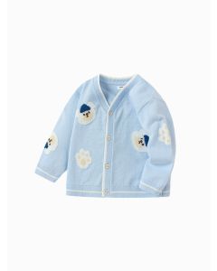 Boy Baby  little bear Cardigan - White Blue Hue - 12-18M