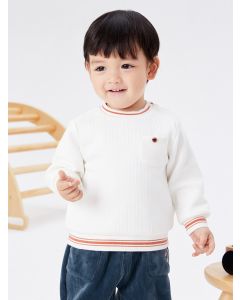 Baby Boy Gold standard series Round V-neck Long Sleeve T-shirt - Off-White - 9-12M