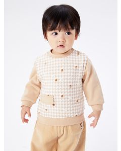 Baby Boy Gold standard series Round V-neck Long Sleeve T-shirt - Coffee Hue - 9-12M