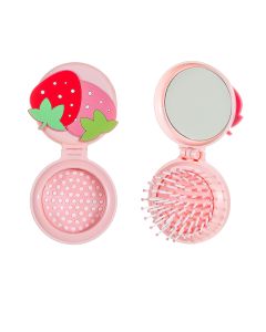 Fruit Series Hair Brush+Mirror-Strawberry-Pink