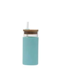 High Borosilicate Glass Water Bottle with Straw and Bamboo Lid 400mL