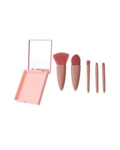 Portable Makeup Brushes Set with Mirror Box (5 pcs)-Pink-One Size