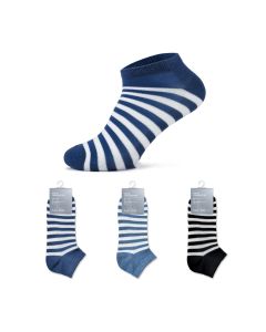 Classic Striped Odor Control Men's Ankle Socks 3 Pairs (Blue)