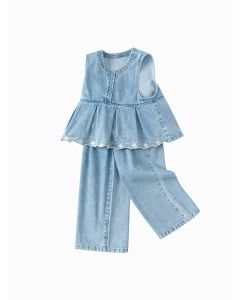 Toddler Girl Denim long sleeve suit