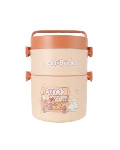 Guji Guji Bread Baking Series Double Layer Bento Box 1700mL Light Coffee