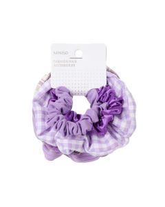 Dark Purple Series Grid Hair Scrunchies (5 pcs, Large & Small)