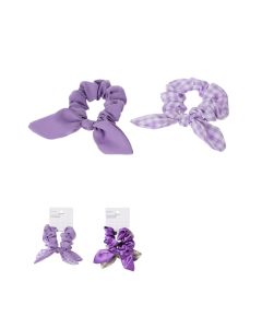 Dark Purple Series Grid Rabbit Ear Hair Scrunchies (2 pcs)