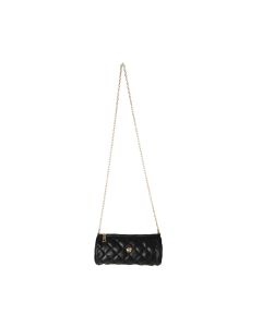 Classic Diamond Lattice Pattern Quilted Barrel Crossbody Bag(Black)