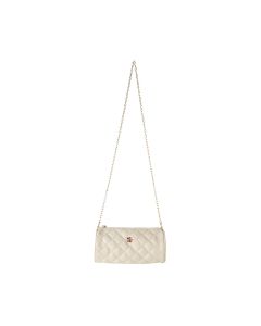 Classic Diamond Lattice Pattern Quilted Barrel Crossbody Bag(Beige)