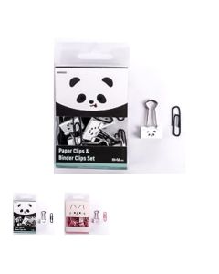 Animal Faces Collection Paper Clips & Binder Clips Set (2 Assorted Models: Panda, Cat)--One Size