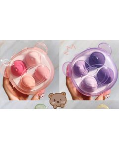 Makeup Sponge with Bear Storage Case (4 pcs, Pink/Purple)