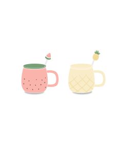 Fruit Series Ceramic Cup with Lid and Spoon (370mL)-Pink/Yellow