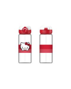 Hello Kitty Apple Collection Glass Bottle with One-Touch Flip Top Lid (410mL)-Clear